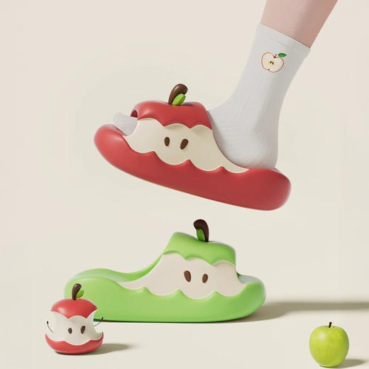 热卖！不闷不臭脚！云朵感 可爱 厚底凉拖！YiLuoShan 四色苹果EVA防滑拖鞋 居家 宿舍 外出 4色可选 商品图2