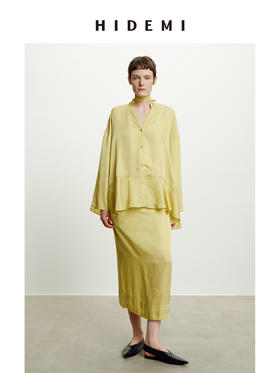 HIDEMI 进口百分醋酸可拆卸丝巾式伞状浪漫设计感衬衫半裙套装