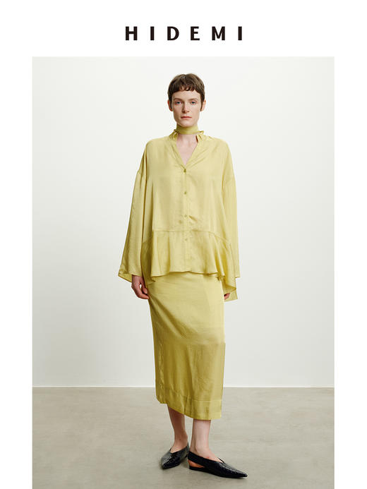 HIDEMI 进口百分醋酸可拆卸丝巾式伞状浪漫设计感衬衫半裙套装 商品图0
