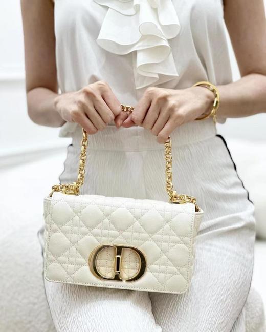 迪奥 Caro 藤格纹绗缝金属链条拼皮 柔软小牛皮 斜挎单肩包 女款 白色（LZ） 商品图1