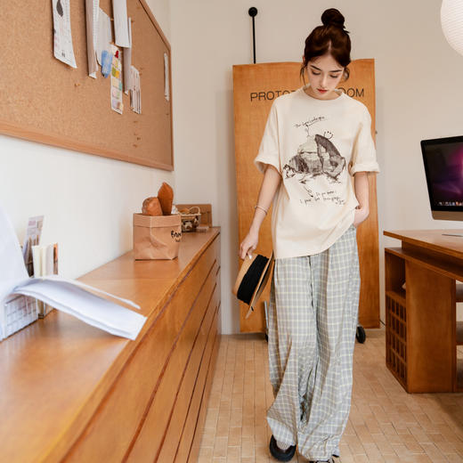 谜底休闲裤女2025秋季新款户外休闲格纹百搭宽松直筒裤257MK7760 商品图8