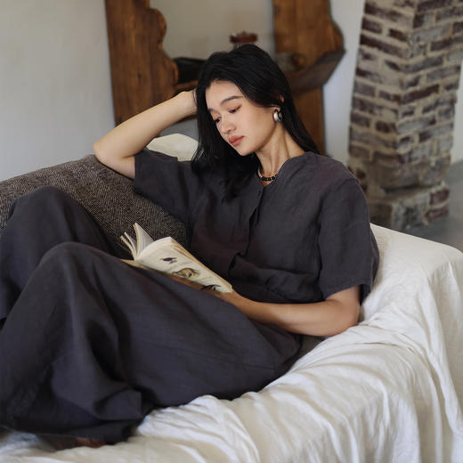 绽放旅行女装415朵/复活款·2021年砂洗亚麻V领显瘦短袖连体裤女 商品图2