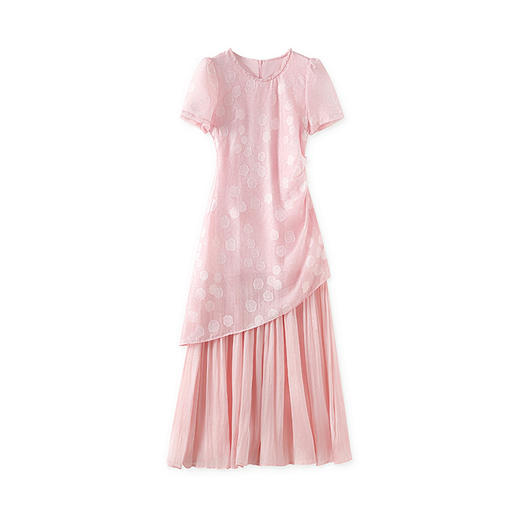 「高货wl」全新升级【铂金会员349/天猫469/差价120】(01727)洛诗琳法式浪漫钉珠连衣裙2025夏季收腰显瘦提花拼接裙子 商品图4