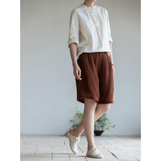 牧衣游原创 亚麻净色短裤新款轻薄宽松显瘦百搭休闲裤子 闲庭信步 商品图1