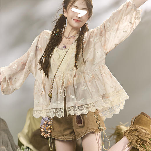 裁缝学苑AH36法式绣花蕾丝小衫系带短裤套装纸样女装上衣两件套样板 商品图1