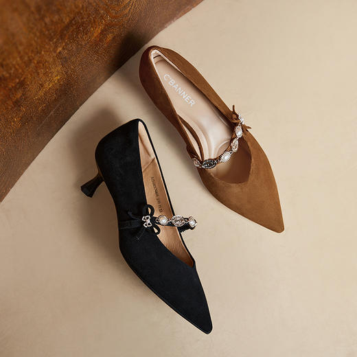 【静音系列】千百度羊皮细高跟鞋女玛丽珍鞋浅口单鞋A25482930 商品图3