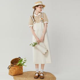 famecoco范可儿宽松纯棉背带裙女夏款时尚后开叉连衣裙FAB3FE001