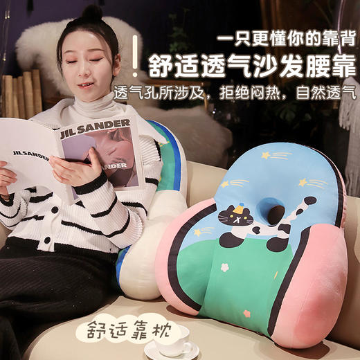 自然醒超柔水晶绒多巴胺小猫中孔加高印花腰靠QYL 商品图4