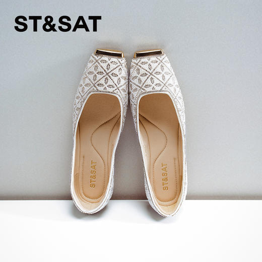 星期六优雅金属方头闪钻平底鞋SSD1111280 商品图0