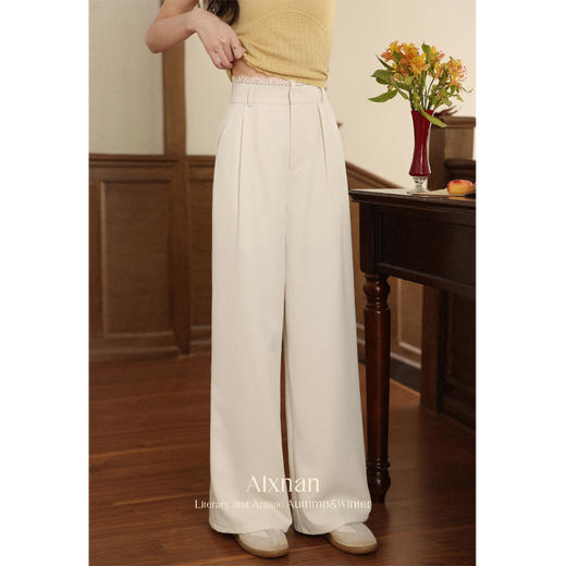 鹿向南「南枝杏调」浅杏色宽松百搭休闲裤女款早秋直筒阔腿长裤子 商品图0