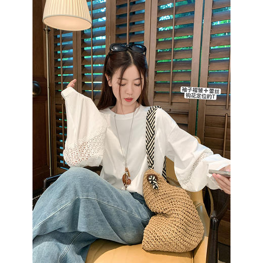 <曾小咸推荐>现货秒杀 ！微信超特价！袖口绣花镂空长袖T 日常149.99 立减80 秒杀69.99！！ 商品图3