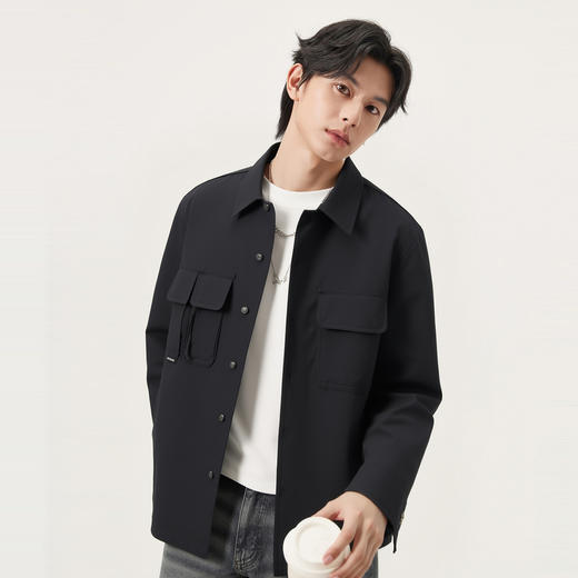 gxg.jeans男装 黑色口袋设计宽松工装翻领长袖衬衫外套 25秋热卖 商品图3