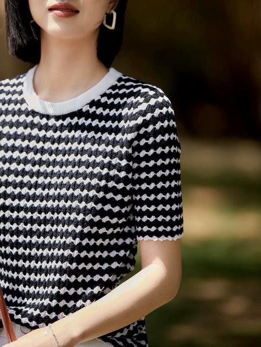 新款扬子毛纱天丝波浪条纹显瘦针织衫 商品图5