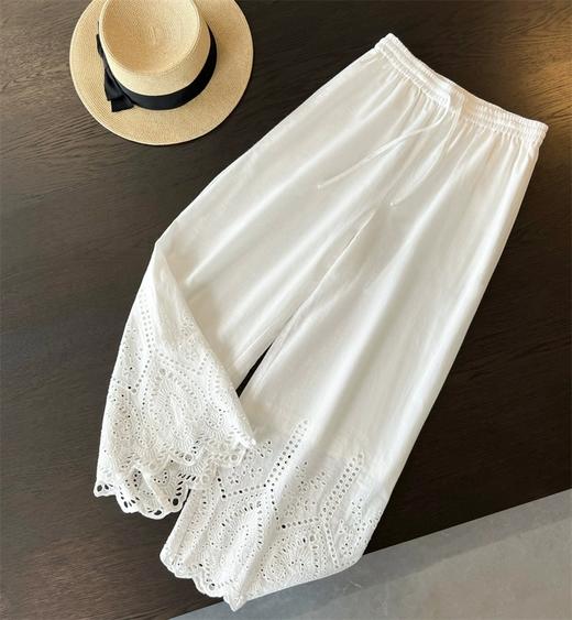 法式刺绣镂空花边纯棉休闲直筒八九分阔腿裤 商品图13