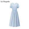 会员福利【100棉！透气亲肤】拉夏贝尔/La Chapelle法式纯色圆领后背交叉系带泡泡袖连衣裙长裙女 商品缩略图0