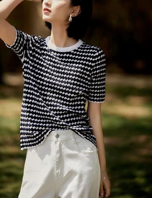 新款扬子毛纱天丝波浪条纹显瘦针织衫 商品图2