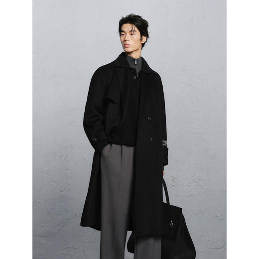 GXG男装   黑色全羊毛双排扣通勤长大衣24冬热卖G24X264024 商品图3