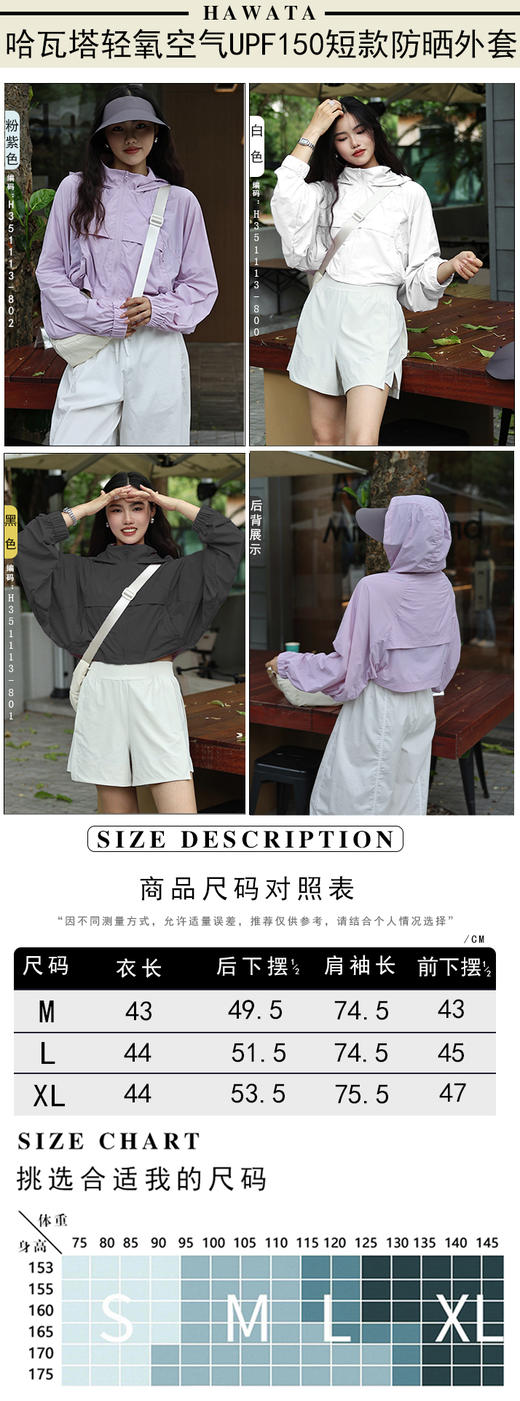 哈瓦塔轻氧空气UPF150短款防晒外套 商品图5