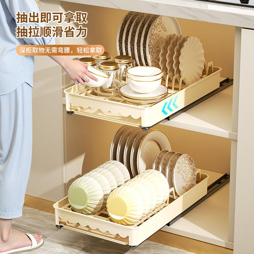 【免安装橱柜抽拉式碗碟置物架8514】💧卫生又干净，超级实用，✅   免打孔抽！抽拉碗盘架，厨房收纳秒变魔术空间  告别打孔烦恼！ 商品图1