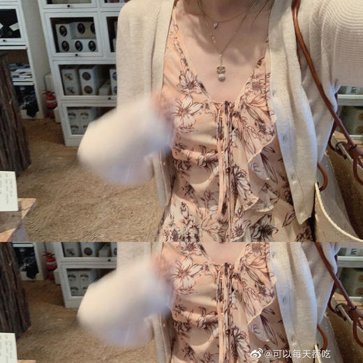 金蘑菇菇  木槿与琥珀 / 斜裁v领轻甜碎花私服连衣裙 商品图9