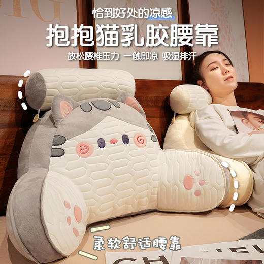 自然醒水晶绒抱抱猫乳胶拥抱式腰靠床上卧室睡觉枕头靠着看书护腰靠枕女QYL 商品图0