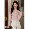 鹿向南「胭脂水粉」粉色假两件正肩长袖t恤衫女早秋短款法式上衣 商品缩略图0