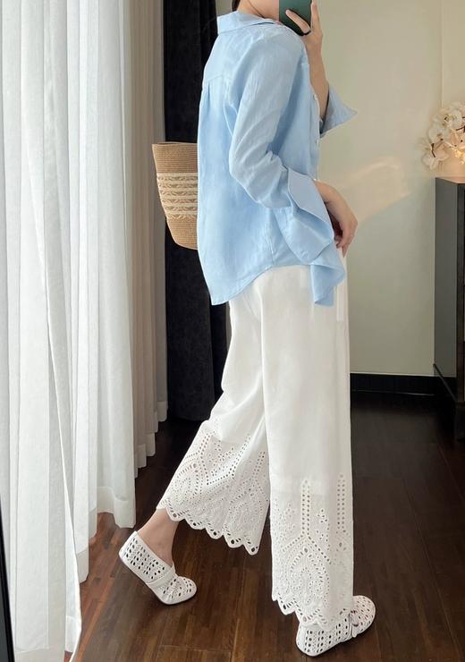 法式刺绣镂空花边纯棉休闲直筒八九分阔腿裤 商品图5