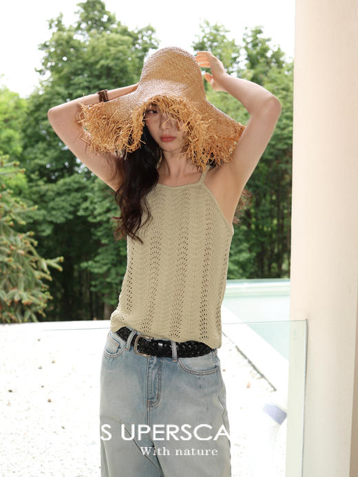 【限时7折 买六免一】素舶 日本进口和纸纱凉感透气度假感波浪镂空吊带 商品图2