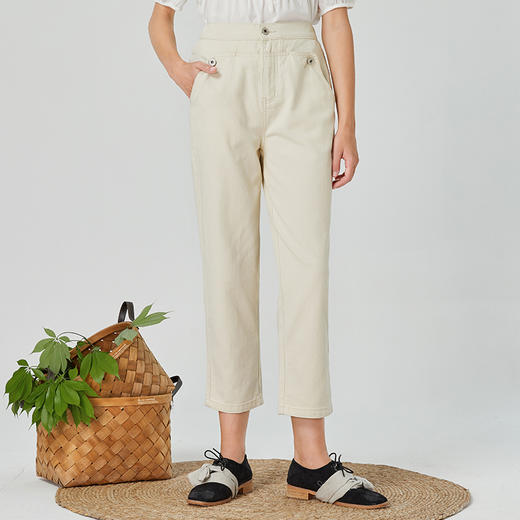 Famecoco范可儿夏季弹力后腰休闲裤女夏直筒裤F223GA504 商品图3
