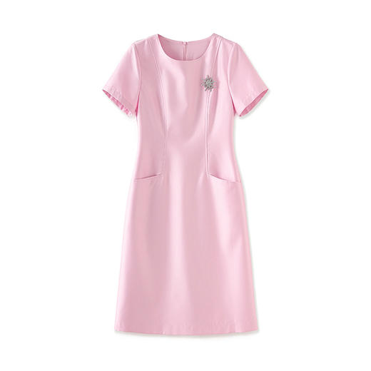 「高货wl」全新升级【铂金会员330/天猫439/差价109】(94742)洛诗琳气质精仿斜纹丝毛连衣裙2025夏季圆领简约收腰裙子 商品图4