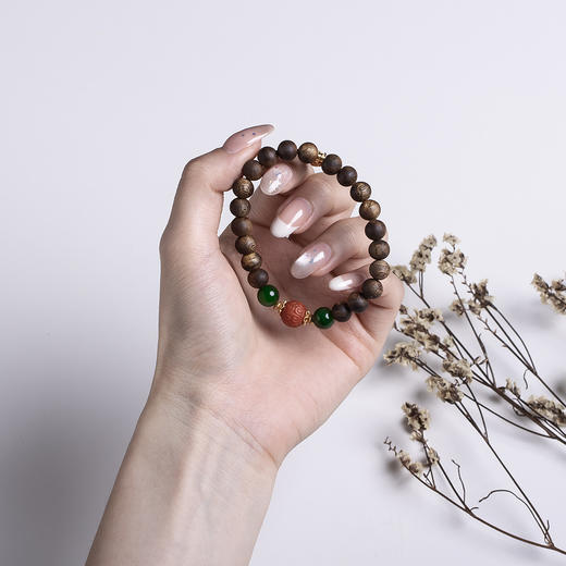 xy0468沉香+碧玉南红回纹珠手串 商品图7