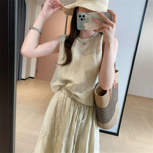 优选丨伊泺杉复古扎染褶皱纹理背心半裙套装 商品图4