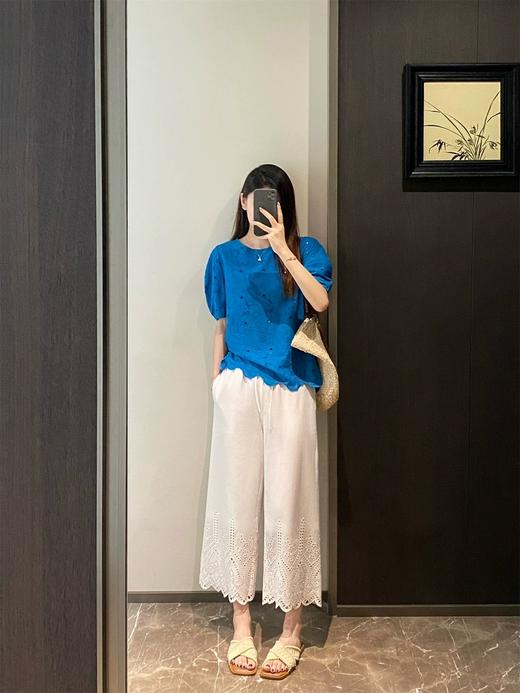 镂空刺绣蕾丝花边冷湖蓝巨显白娃娃衫 商品图3