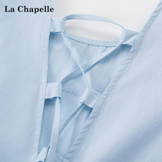 会员福利【100棉！透气亲肤】拉夏贝尔/La Chapelle法式纯色圆领后背交叉系带泡泡袖连衣裙长裙女 商品图2