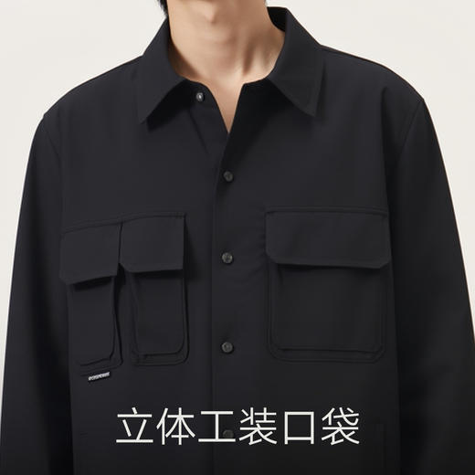gxg.jeans男装 黑色口袋设计宽松工装翻领长袖衬衫外套 25秋热卖 商品图4