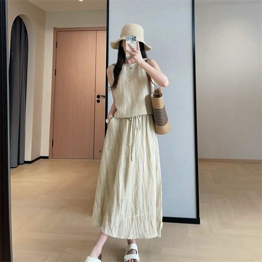 优选丨伊泺杉复古扎染褶皱纹理背心半裙套装 商品图5