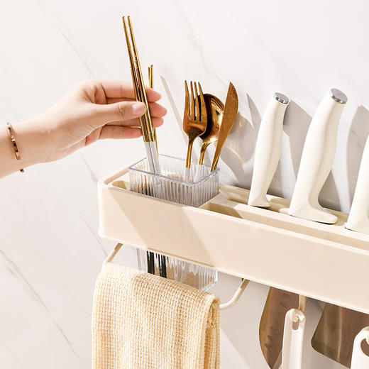 【免安装壁挂式刀架 筷子收纳置物架8367】🔺多功能一体化设计 安全稳固，承重力强🔺通风透气 免打孔安装，不伤墙面 商品图4