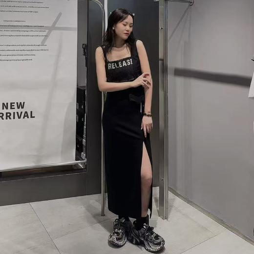 NC撞料拼接印字母吊带连衣裙50413（黑）夏季152520030321 商品图0