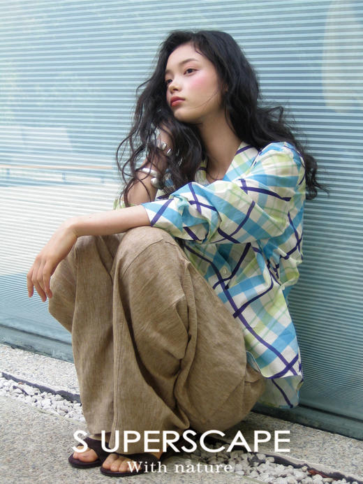 素舶 纯棉亲肤透气夏日度假感老钱风红色蓝色格纹印花收腰衬衣 商品图2