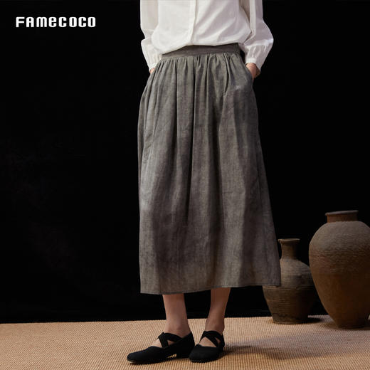 设计师品牌FAMECOCO炒色天丝亚麻伞裙A字半身裙25夏新FAD3HA025 商品图0