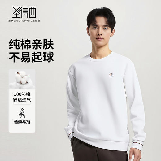 圣得西纯棉刺绣圆领T恤男款2025年秋季新款男士商务休闲长袖卫衣 商品图1