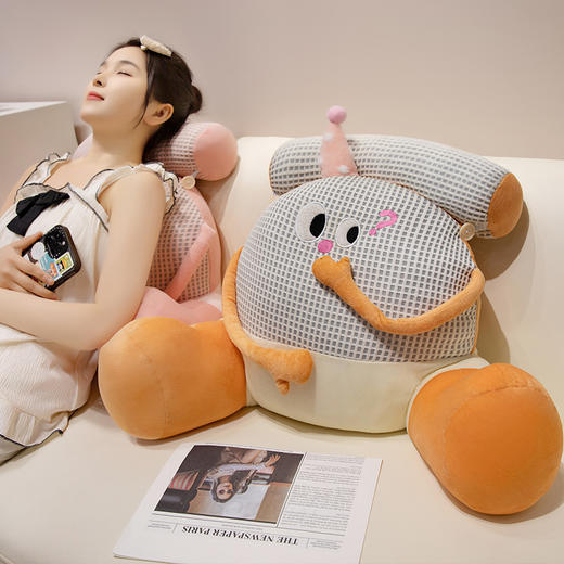 自然醒多巴胺大眼萌怪拥抱式腰靠冰丝靠枕床头软包大靠背榻榻米飘窗护腰靠垫夏QYL 商品图10