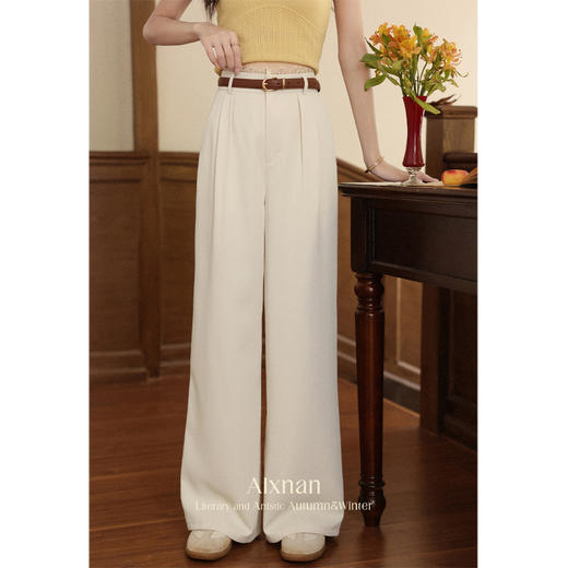 鹿向南「南枝杏调」浅杏色宽松百搭休闲裤女款早秋直筒阔腿长裤子 商品图4