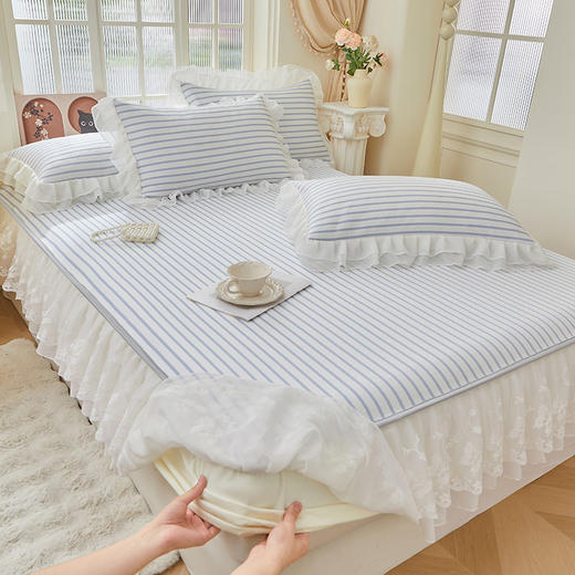 PE凉感豆豆花边床笠席空调席凉席三件套 商品图11