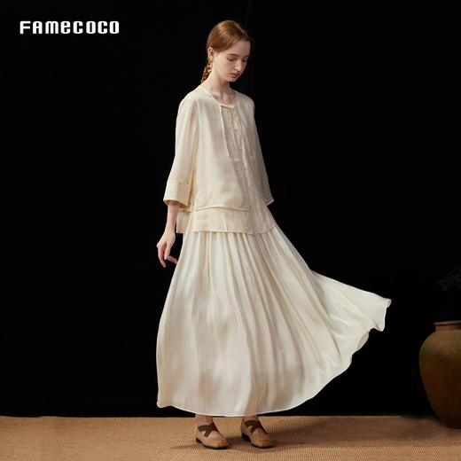 设计师品牌FAMECOCO中式盘扣七分袖圆领衬衫上衣25夏新FAD3BA003 商品图3