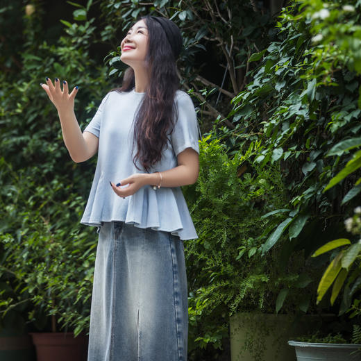 【林栖设计小店】【植物染】荷叶边T恤宽松简约百搭2025秋季新款短袖上衣1952134B 商品图2