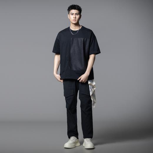 PINLI品立2025夏季新款肌理烫银拼接短袖T恤男潮牌百搭宽松体恤衫B252111036 商品图4