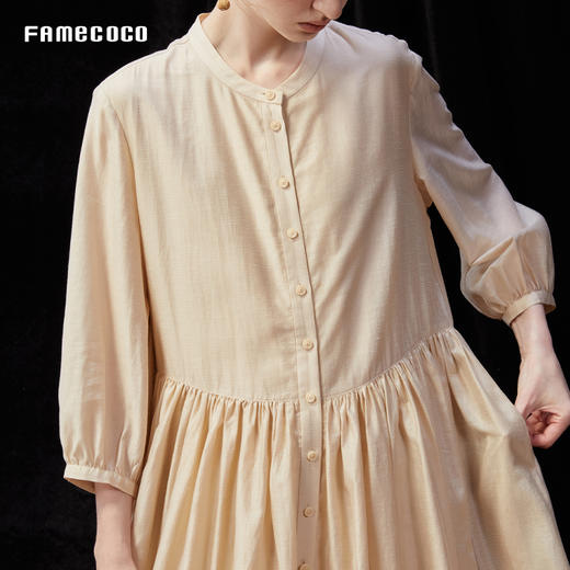 Famecoco范可儿文艺范圆领大裙摆清冷松弛感连衣裙新款FAD3FA010 商品图3