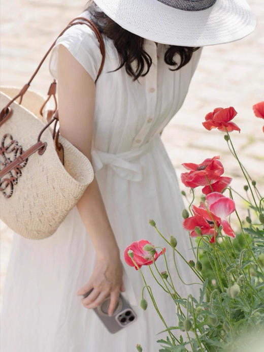 之禾法式重工苎麻平纹中长款连衣裙显瘦连衣裙 商品图8