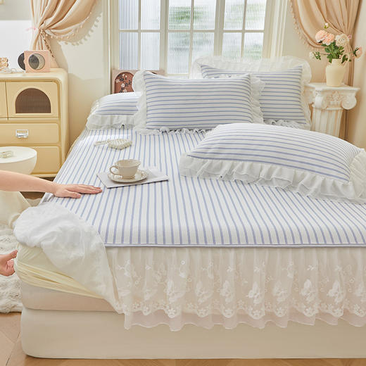 PE凉感豆豆花边床笠席空调席凉席三件套 商品图10